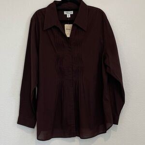 NWT Coldwater Creek Dark Brown/Burgundy Button Down Tunic Top